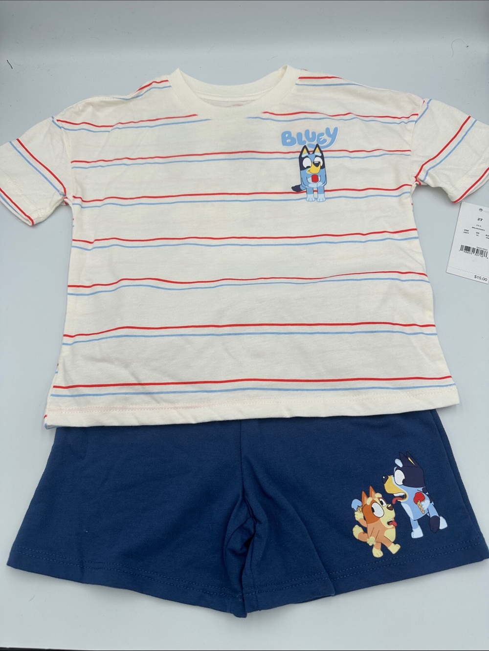 Bluey Striped Kids Pajama Set - Cream & Navy